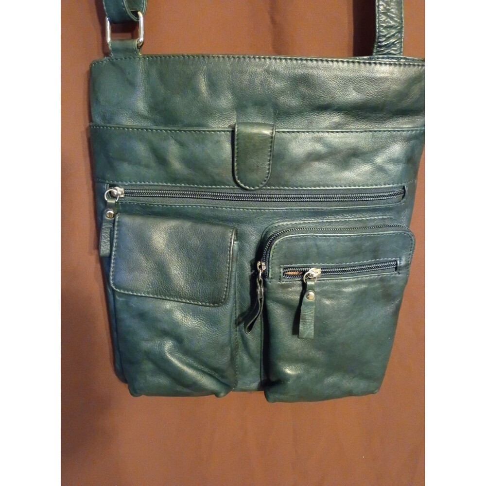 Ili New York RFID Blocking Blue Leather Crossbody Bag Adjustable Strap